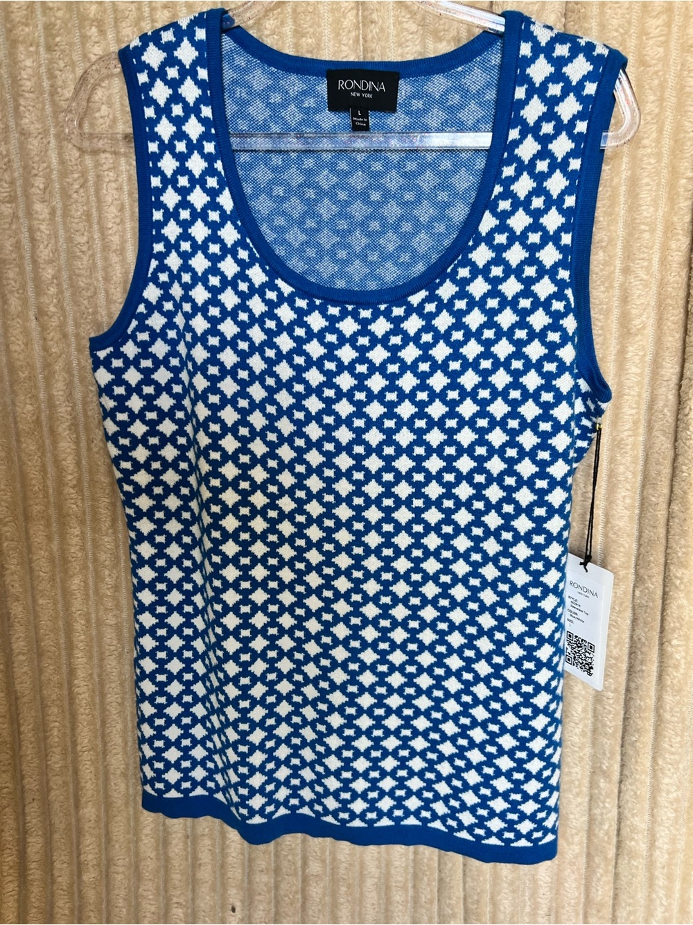 Blue & White Geometric Knit Tank